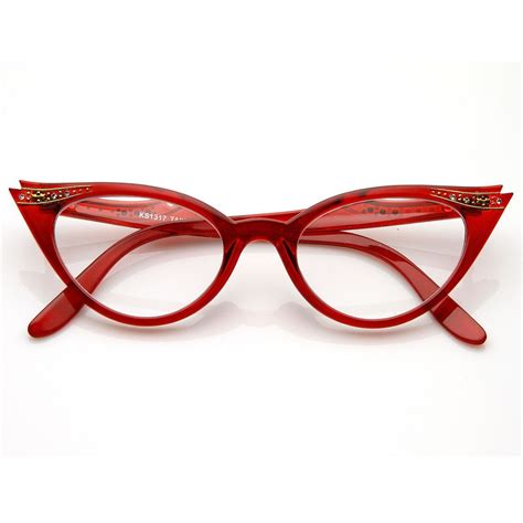vintage cateyes 80s inspired fashion clear lens cat eye glasses with rhinestones fashion eye