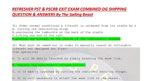 Refresher Pst And Pscrb Exit Exam Dg Shipping Questions With Answers