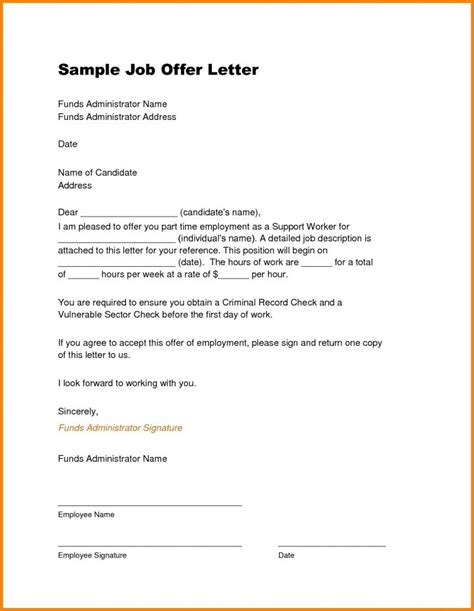 Part Time Job Offer Letter Template Collection Letter Template Collection