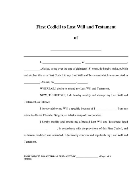 You can think this website as a legal document search portal and use it to find the printable templates and. First Codicil to Last Will and Testament in Word and Pdf ...