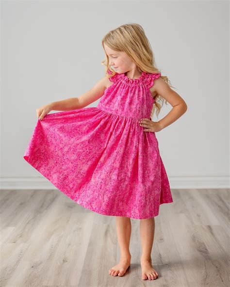 Girls Midi Knee Length Dress Girls Barbie Pink Dress Flutter Sleeve Matching Doll Dress Option