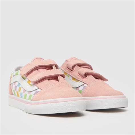 Girls Pale Pink Vans Old Skool Pastel Checkerboard Trainers Schuh