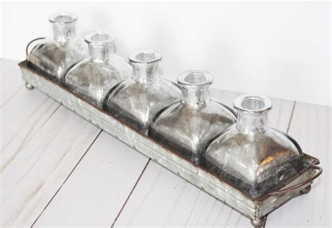 handmade set of 5 mercury glass antique finished bottles in etsy