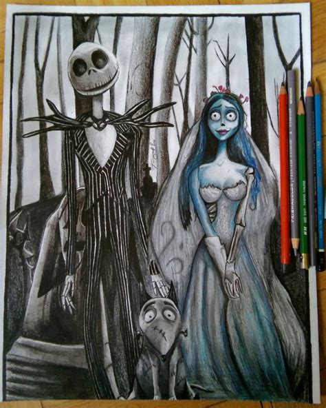 Jack Skellington And Corpse Bride Drawing Etsy