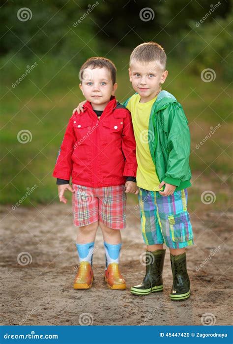 Portrait Of Two Little Boys Friends Stock Photo Image Of Merriment