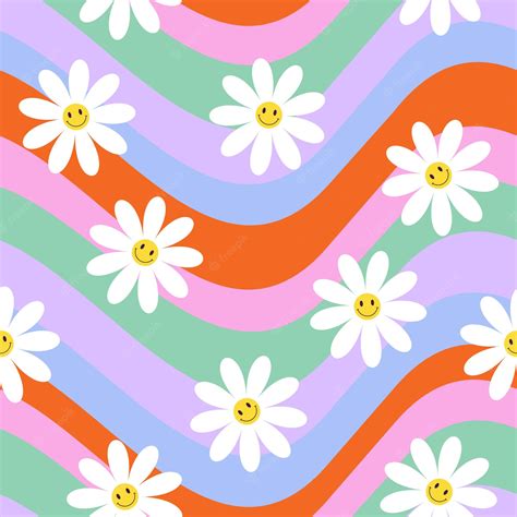 Premium Vector 70s Seamless Pattern With Vintage Daisy Or Camomile