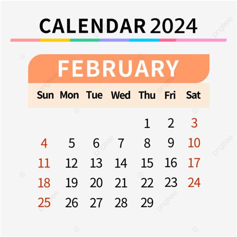 February 2024 Calendar Simple Color Two Thousand And Twenty Four