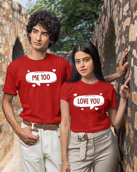 Buy Pack Of 2 Red Love You Me Too Typography Cotton T Shirt For Unisex Red Online At Bewakoof