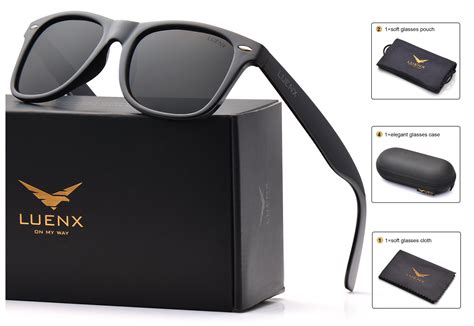 Luenx Mens Wayfarer Polarized Sunglasses For Womens Uv 400 Protection Black Lens Glossy Black