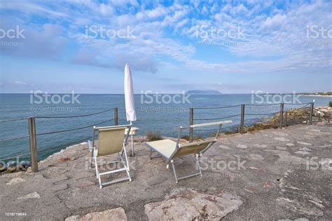 Individual Place On The Beach With An Umbrella Sunbed And Chaise Stock