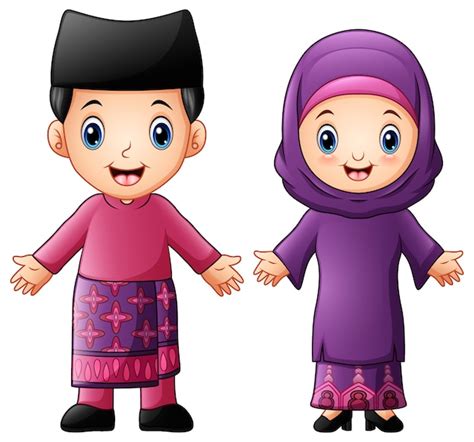 Premium Vector Cartoon Brunei Couple Wearing Traditional Costumes