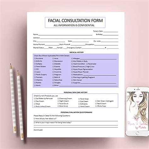 Facial Consultation Form Facial Forms Esthetician Consent Forms Client Information Form