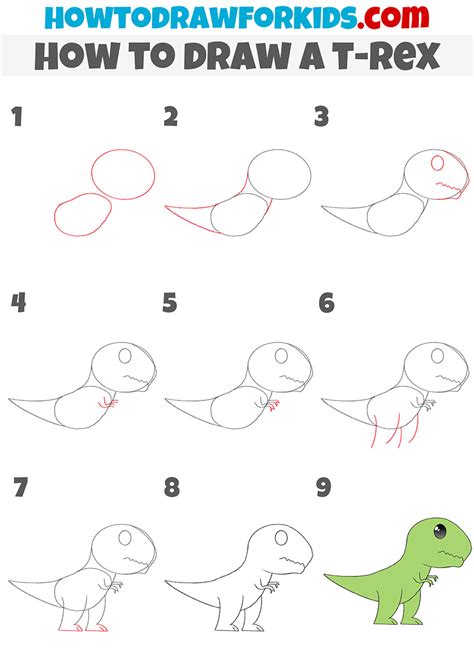 How To Draw A T Rex Easy Drawing Tutorial For Kids