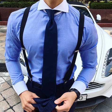 Black Suspenderslight Blue Shirt Navy Tie Suspenders Outfit