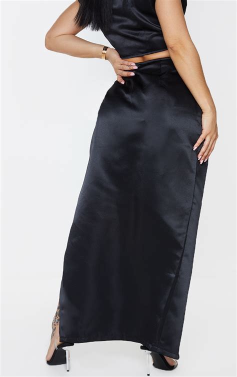 Shape Black Structured Satin Split Midaxi Skirt Prettylittlething