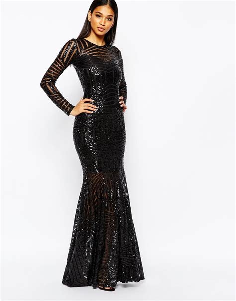 Lyst Club L All Over Sequin Fishtail Maxi Dress In Black