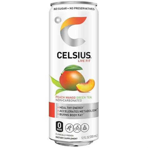 Celsius Peach Mango Green Tea Dietary Supplement Energy Drink 12 Fl Oz