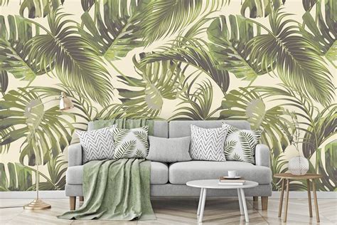 Palm Leaves Wall Mural Tropical Leaves Wallpaper Wall Décor Etsy