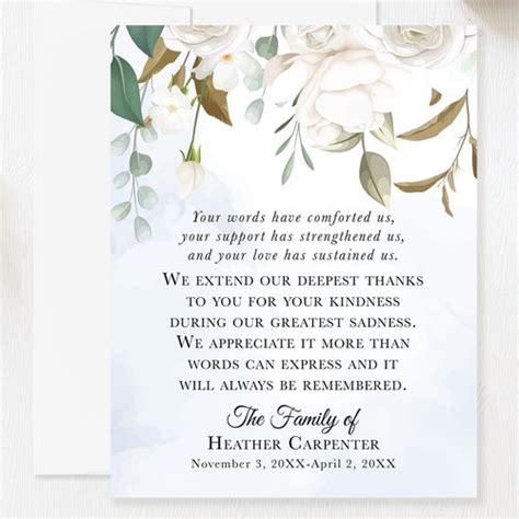 Sympathy Acknowledgement Cards Personalized Funeral Thank You Etsy