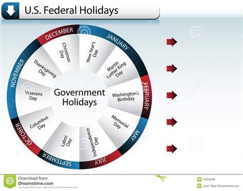 Us Federal Government Holidays Stock Vector Illustration