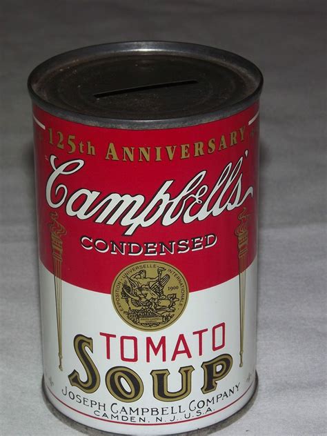Vintage 1960 70s Campbells Tomato Soup Tin Can Bank Canning Tin Can