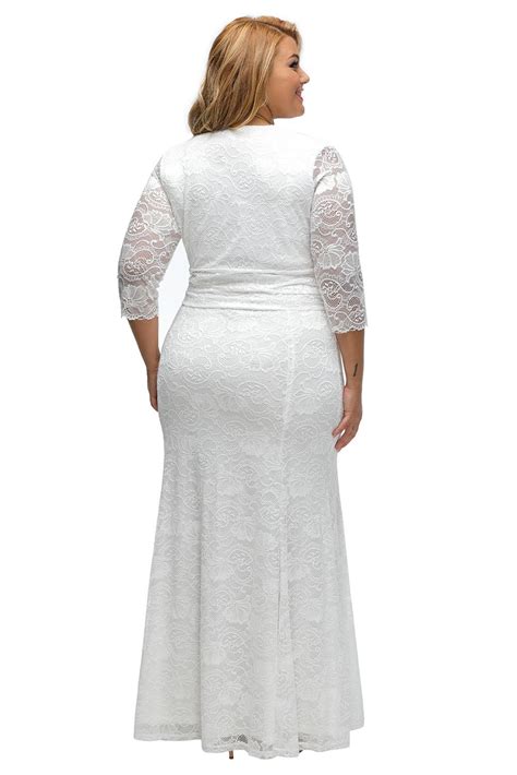 Lalagen Women S Plus Size Sleeve V Neck Lace Evening Party Wedding