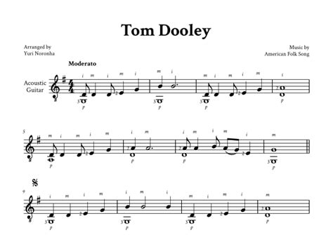 Tom Dooley Classical Guitar G Major With Fingering Sheet Music