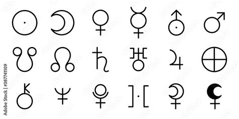 Planet Symbols Set Vector Signs Astrological Calendar Zodiacal Black