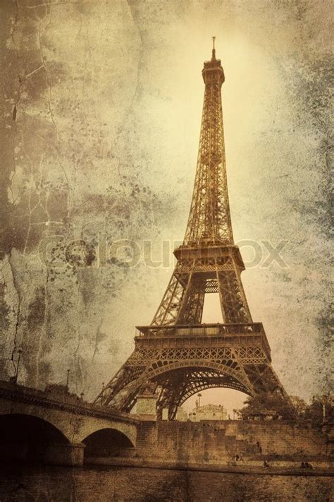 Vintage Picture Of The Eiffel Tower Paris France Stock Photo
