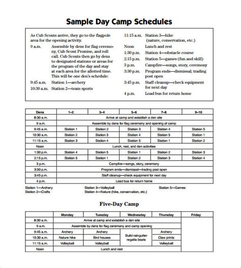 15 Camp Schedule Templates Pdf Doc
