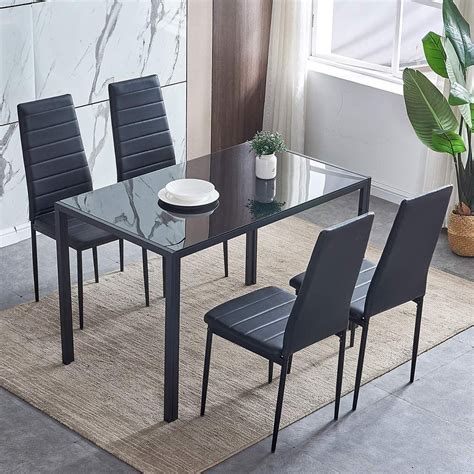 Urhomepro 5 Piece Black Kitchen Table Set Dining Table Set With 4