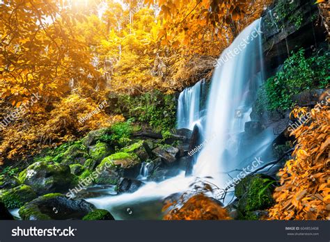 Beautiful Waterfall Wonderful Autumn Forest Stock Photo