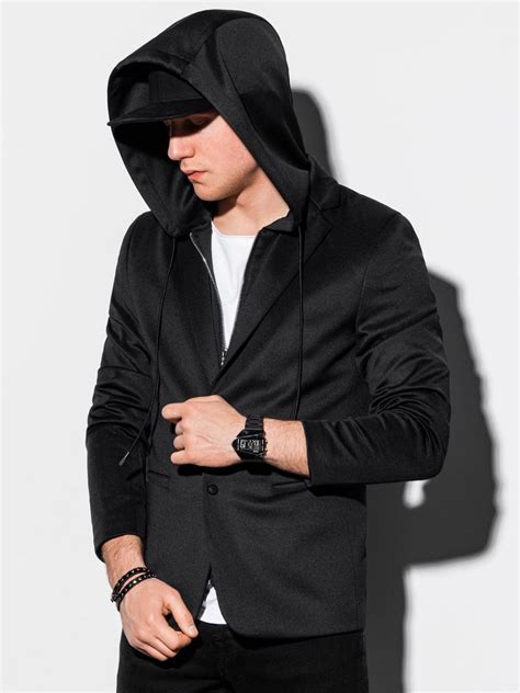 Mens Casual Hooded Blazer Jacket Black M156 Modone Wholesale