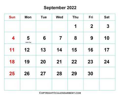Free Printable September Calendar 2022 With Holidays