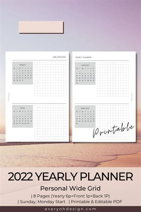 2022 2023 Calendar Yearly Planner Personal Wide Printable Etsy Video