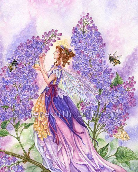 Fairy Art Print Lilac Flower Bees And Honey Butterfly Fairies