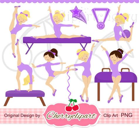 Purple Gymnastics Girls Digital Clipart Set For Personal And Commercial