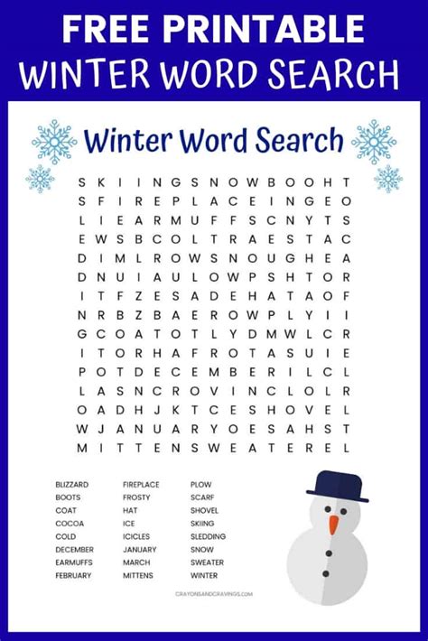 Winter Word Search Free Printable Worksheet