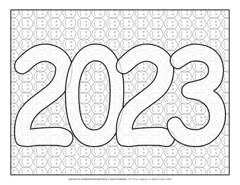 Coloring Page 2023 Smiley Background Planerium New Year Coloring