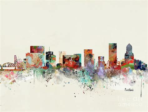 Portland Oregon Skyline Painting By Bri Buckley Fine Art America