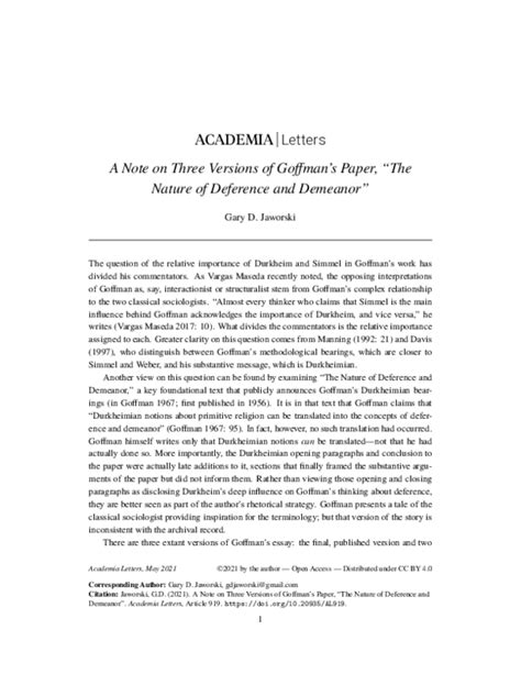 Pdf A Note On Three Versions Of Goffmans Paper The Nature Of