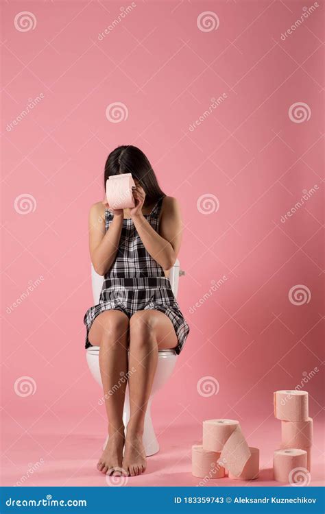 Girl Sitting On The Toilet Stock Image Image Of Young 183359743
