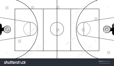 Monochrome Basketball Court Top View Scheme Stock Vector Royalty Free