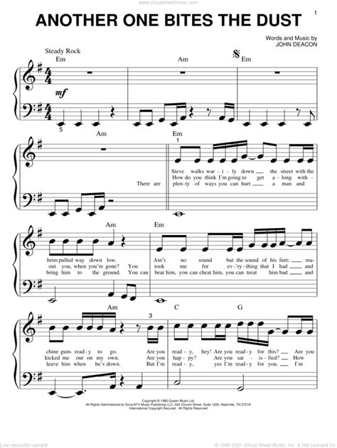 Queen Another One Bites The Dust Sheet Music For Piano Solo Big Note