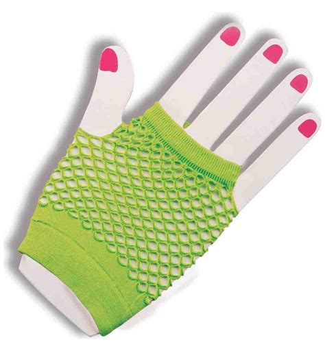 80 S Neon Green Fingerless Fishnet Adult Costume Gloves PartyBell Com