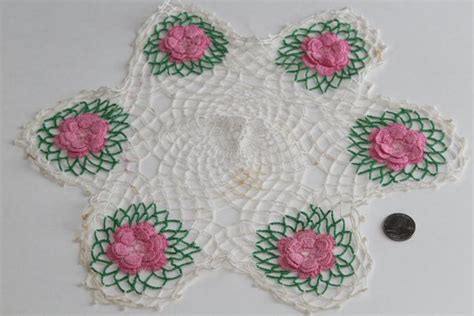 Crochet Flower Doily Lot Vintage Lace Doilies Pretty Colored Thread