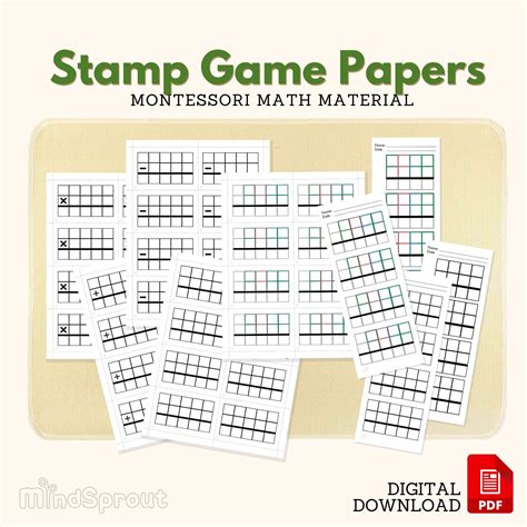 Montessori Equation Paper Montessori Stamp Game Paper Montessori Graph