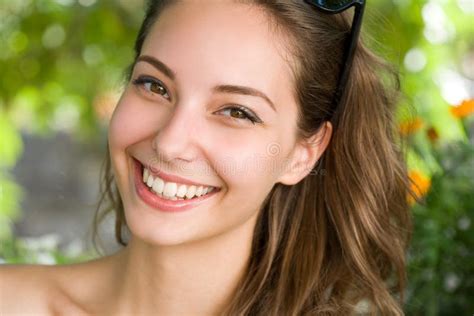 Happy Young Brunette Woman With Amazing Smile Stock Photo Image Of