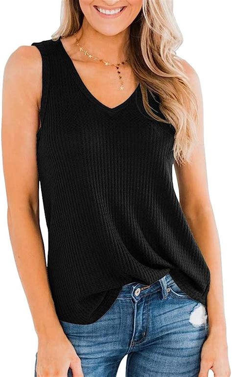 Lqs72 Womens Sleeveless V Neck Tank Tops Casual Knit Blouse Shirts At Amazon Womens Clothing Store