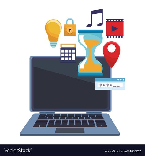 Computer With Informatic Items Royalty Free Vector Image